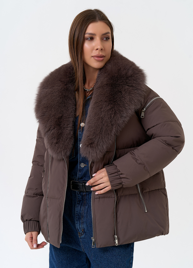 фото Женский пуховик с воротником из меха песца модель № 31427