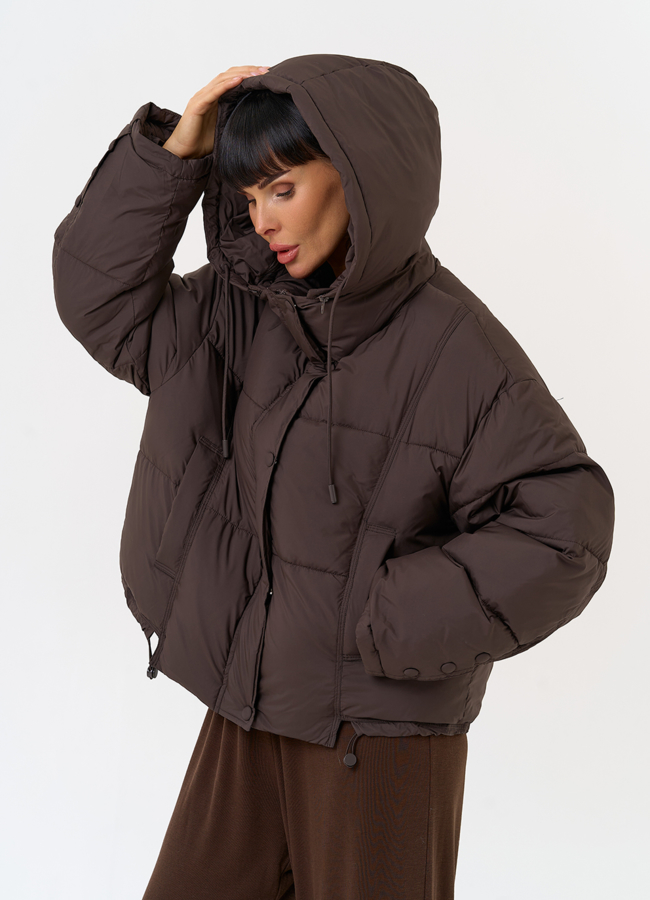 Женский короткий пуховик с капюшоном модель № 31580 в рассрочку