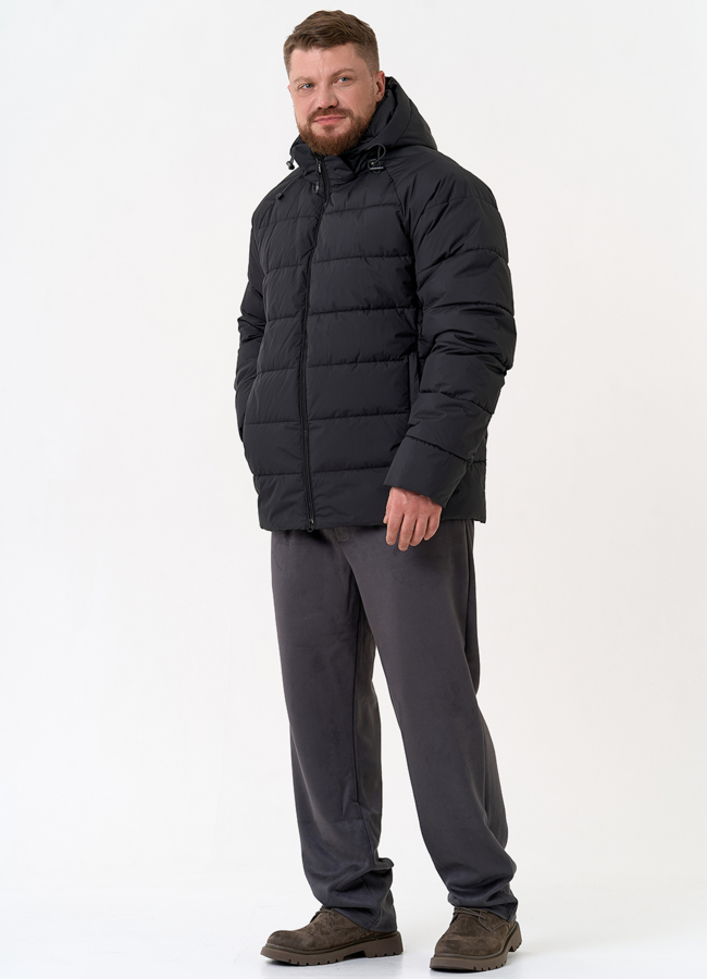 фото Мужской пуховик черного цвета с капюшоном модель № 31458