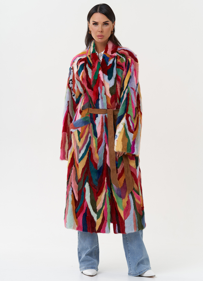 Норковая шуба в стиле пэчворк модель № 31299 универмаг малина