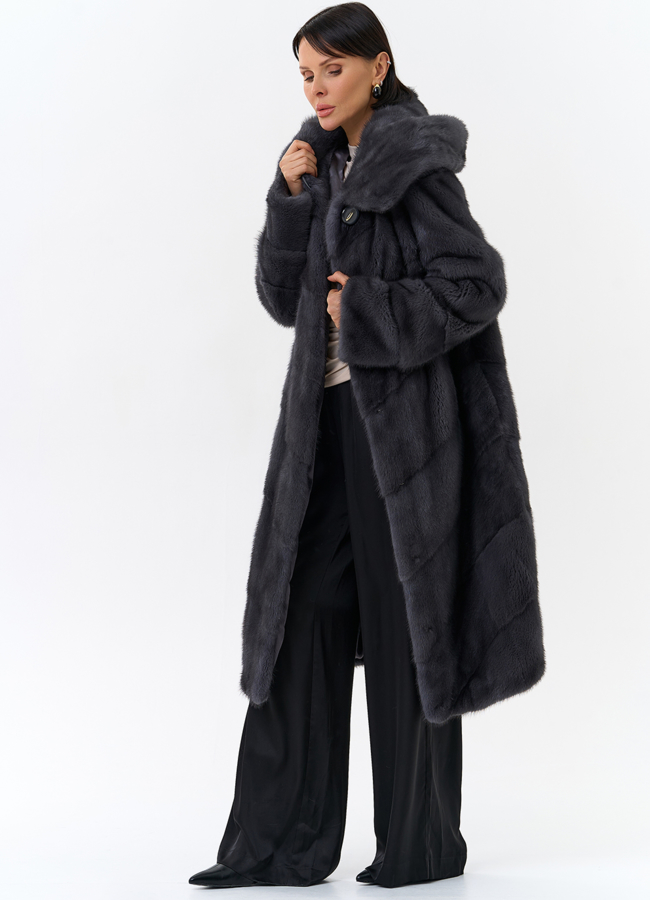 Длинная норковая шуба в сером цвете модель № 25039 универмаг малина