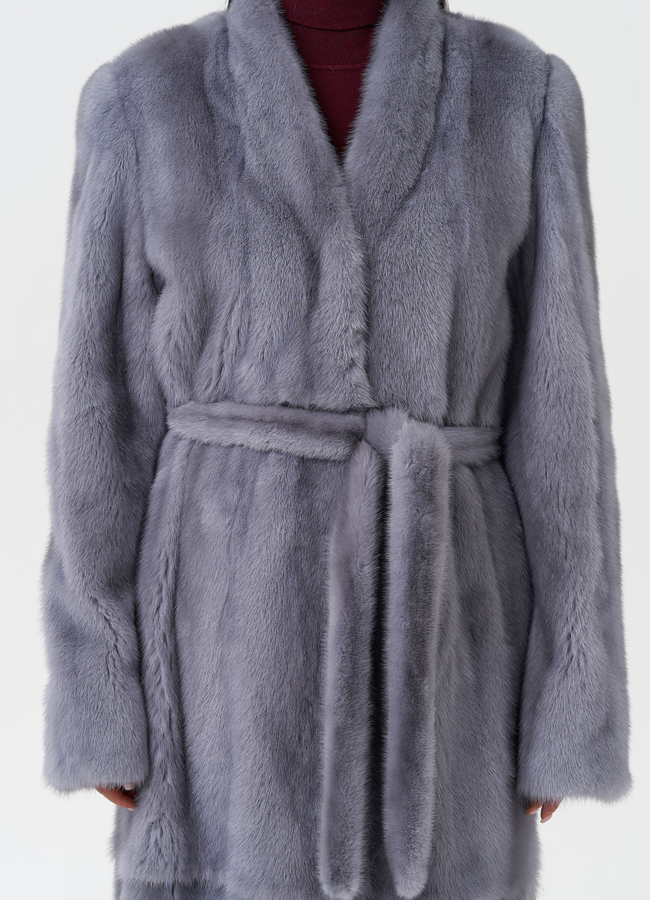 Длинная шуба из меха норки модель № 28305 универмаг малина