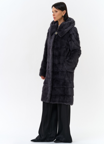 Норковая шуба в цвете графит с капюшоном Норковая шуба в цвете графит с капюшоном