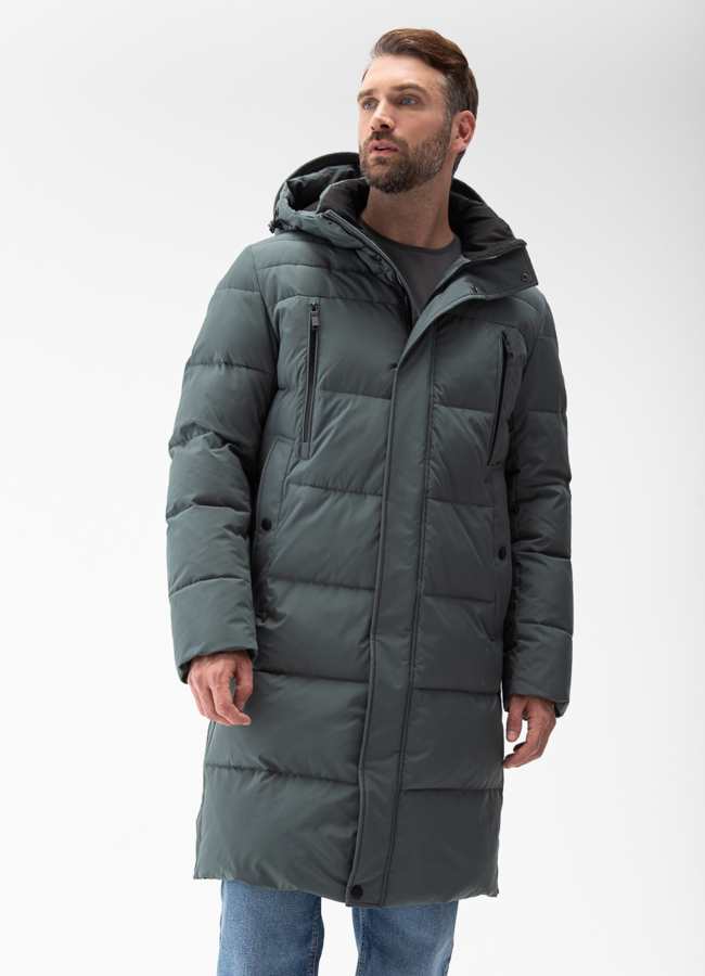 Мужской пуховик с капюшоном  модель № 27993 меха малина