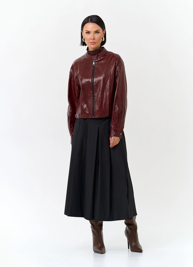 Куртка из натуральной кожи бордового цвета модель № 32845 в рассрочку