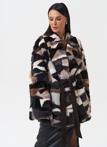 Шуба из меха норки с поясом