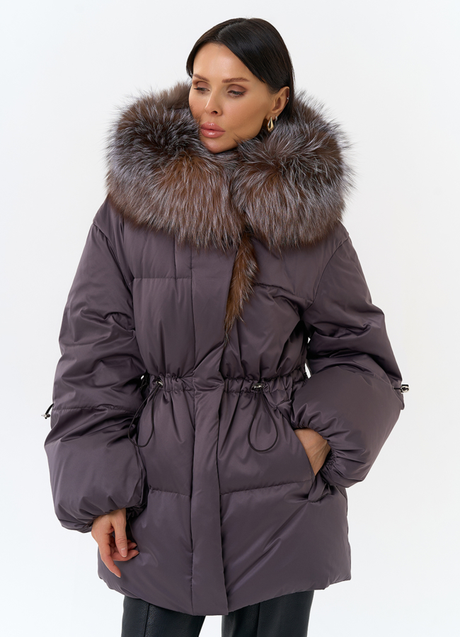Женский пуховик с капюшоном из меха блюфрост модель № 32099 универмаг малина