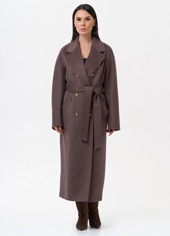 Длинное двубортное пальто с английским воротником модель № 29547 универмаг малина