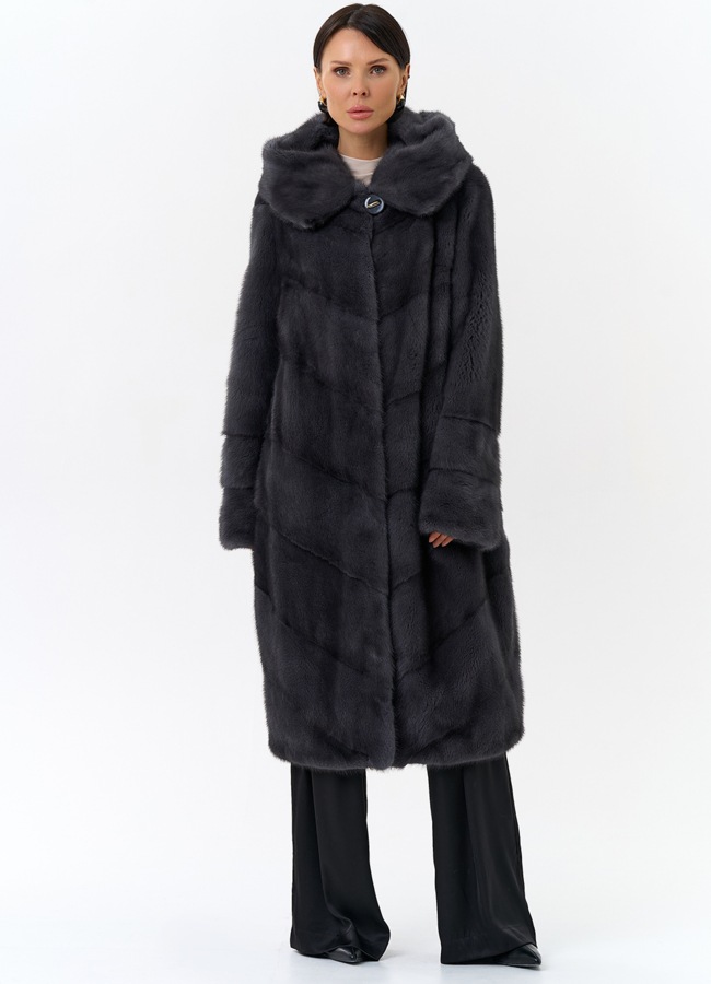 фото Длинная норковая шуба в сером цвете модель № 25039