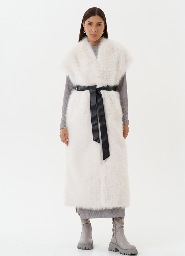 Удлиненный жилет из экомеха модель № 27751 меха малина