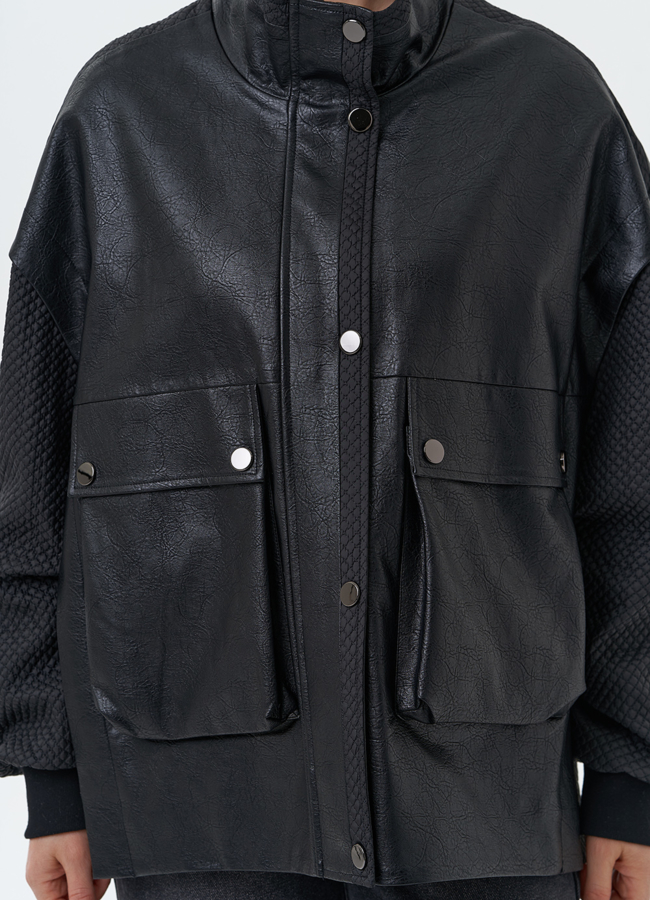 Куртка из эко кожи с воротником стойкой модель № 30029 универмаг малина