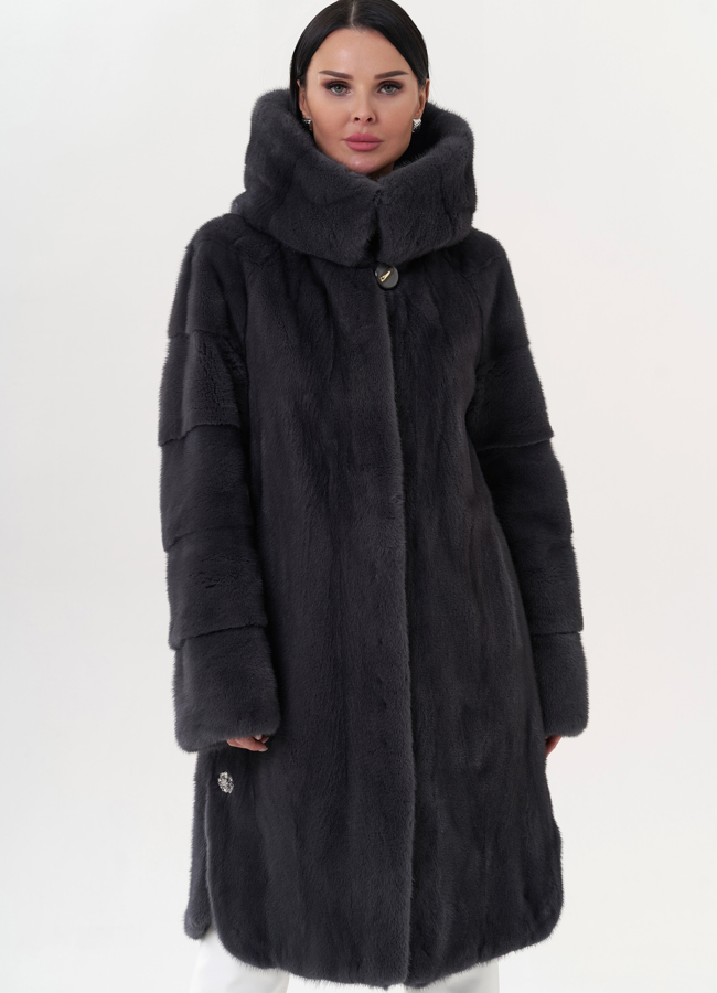 Шуба из норки в цвете графит модель № 24812 меха малина