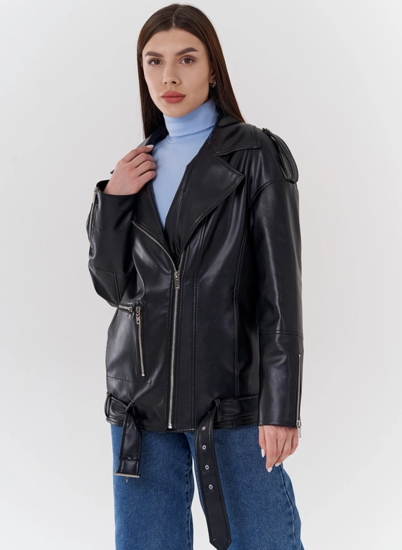 Куртка-косуха из эко кожи на утеплителе с натуральным мутоном