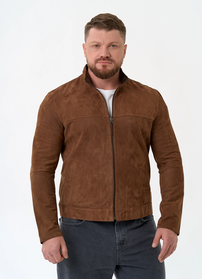 Мужская двухсторонняя куртка из натуральной замши модель № 32868 меха малина фото