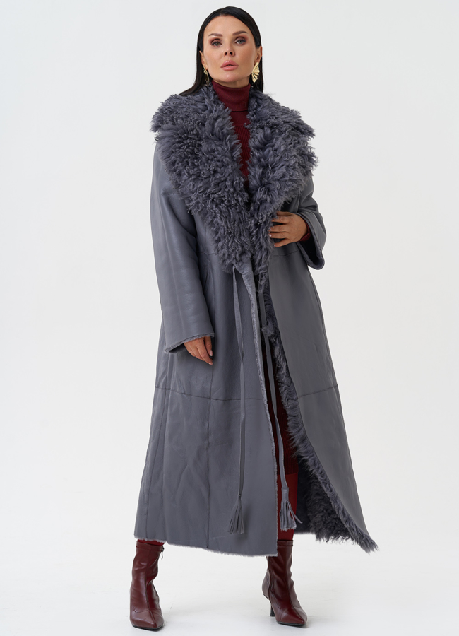 Длинная дубленка из натурального меха модель № 28424 универмаг малина