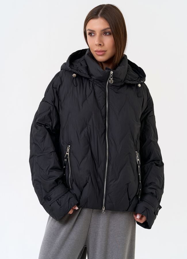 Женская куртка с капюшоном в черном цвете модель № 31389 универмаг малина