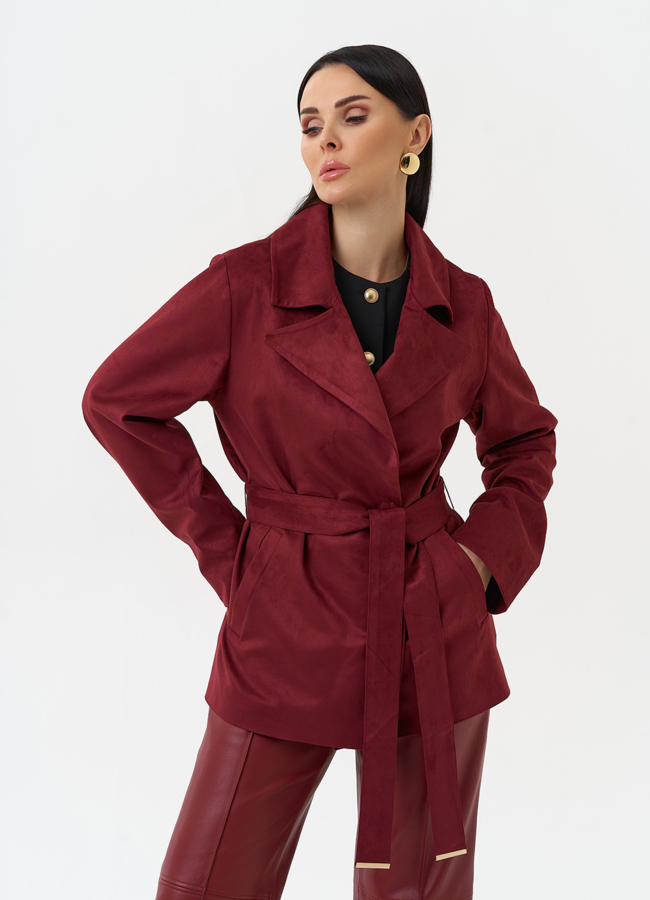 Женская куртка из эко замши бордового цвета модель № 30056 в рассрочку