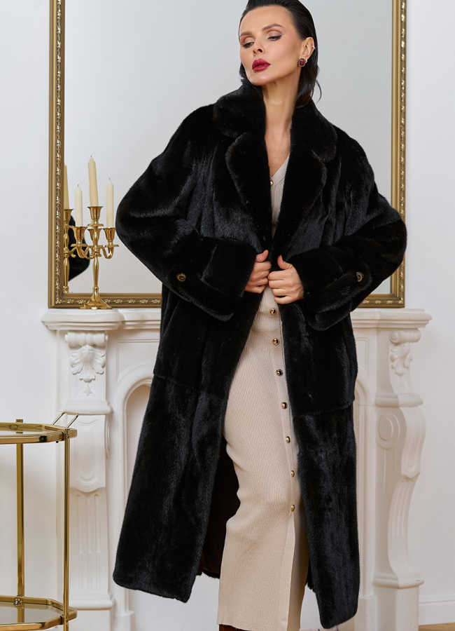 Женская шуба из меха норки blackglama с поясом модель № 31634 в кредит