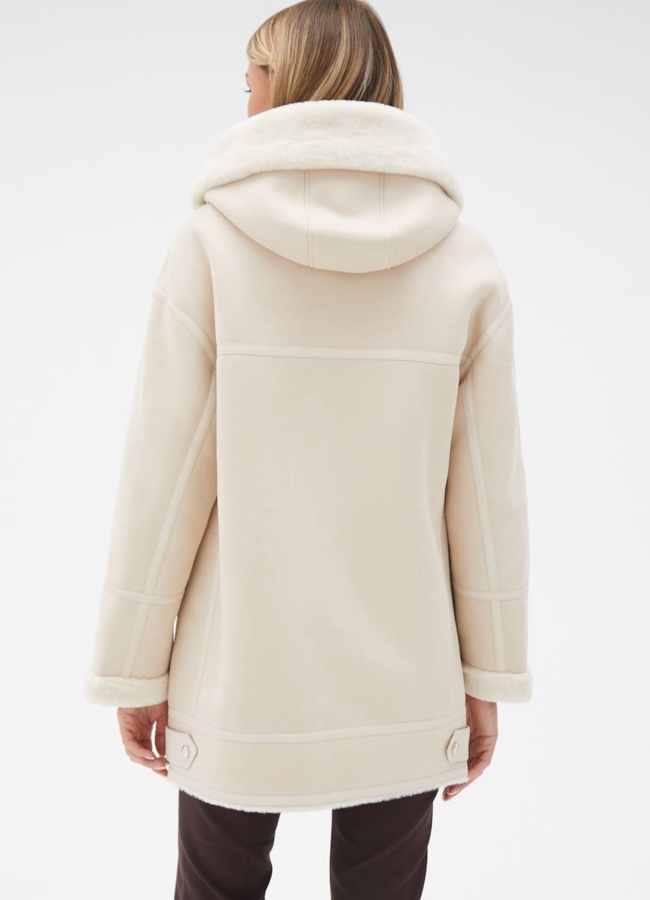 фото Женская удлиненная дубленка из эко кожи модель № 32023