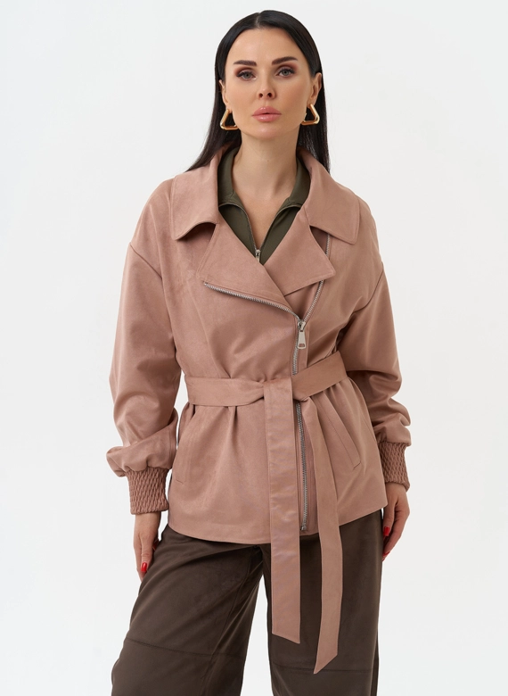 Женская куртка из эко замши с поясом