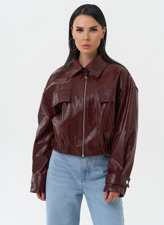 Куртка бомбер из эко кожи бордового цвета
