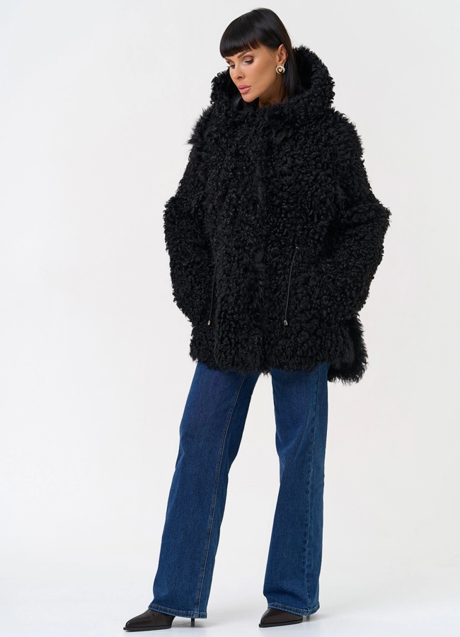 Женская двухсторонняя дубленка с капюшоном модель № 31481 универмаг малина