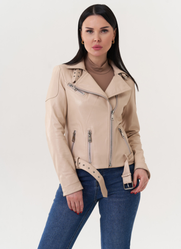 Куртка "косуха" бежевого цвета из натуральной кожи Куртка "косуха" бежевого цвета из натуральной кожи