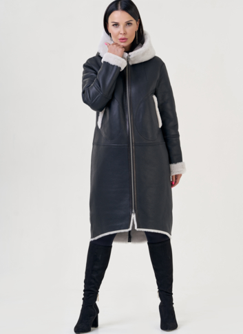 Двухсторонняя женская дубленка с капюшоном Двухсторонняя женская дубленка с капюшоном