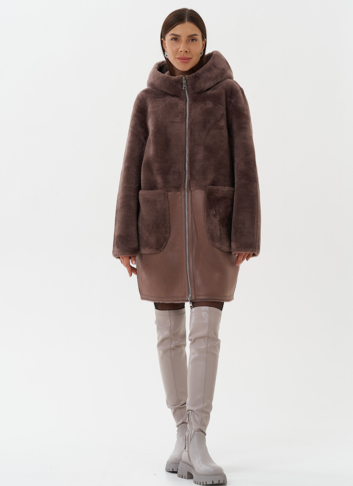 Двухсторонняя дубленка из эко кожи с капюшоном