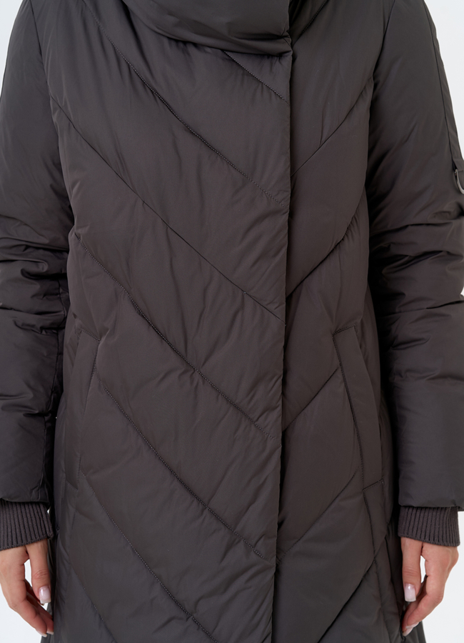 Женский длинный пуховик с капюшоном модель № 31394 универмаг малина