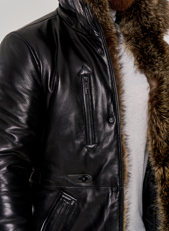 Мужской пуховик из натуральной кожи