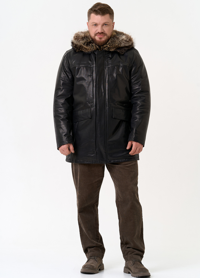 Мужская куртка с капюшоном на мехе из волка модель № 31780 универмаг малина