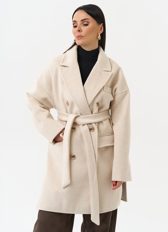 Женское укороченное пальто с поясом модель № 30195 в кредит