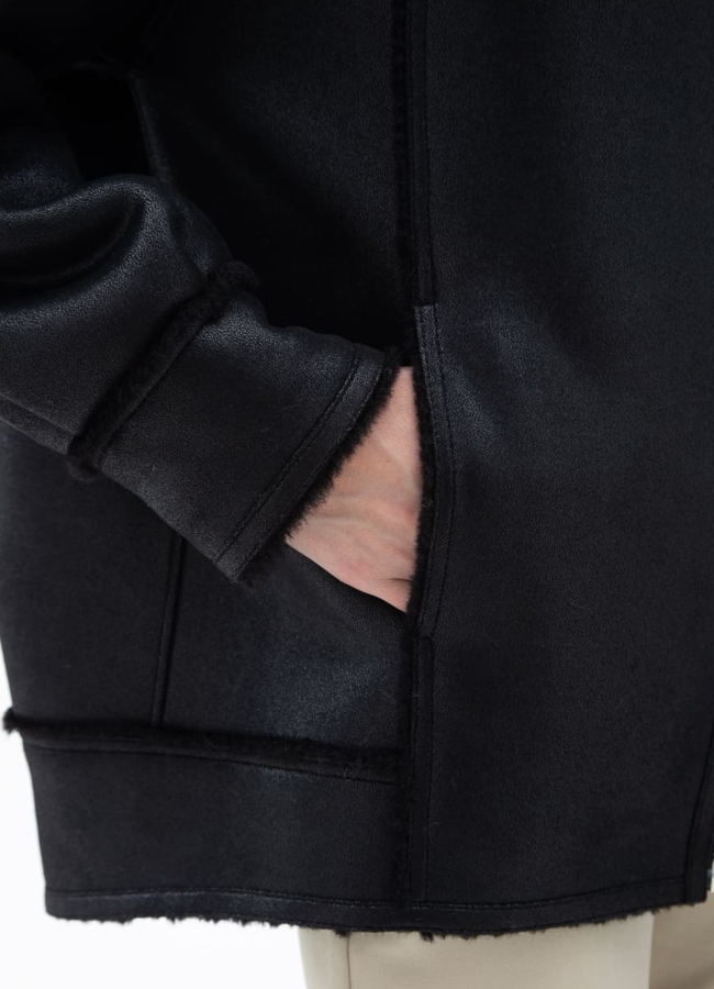 Женская дубленка из эко кожи с капюшоном модель № 32020 универмаг малина