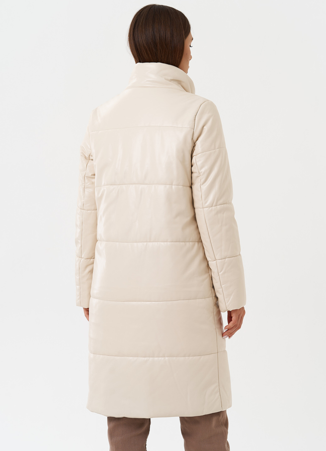 Пуховик из эко кожи на био пухе модель № 27704 универмаг малина