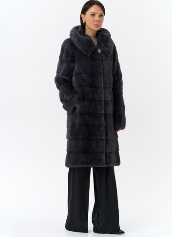 Норковая шуба в цвете графит с капюшоном Норковая шуба в цвете графит с капюшоном